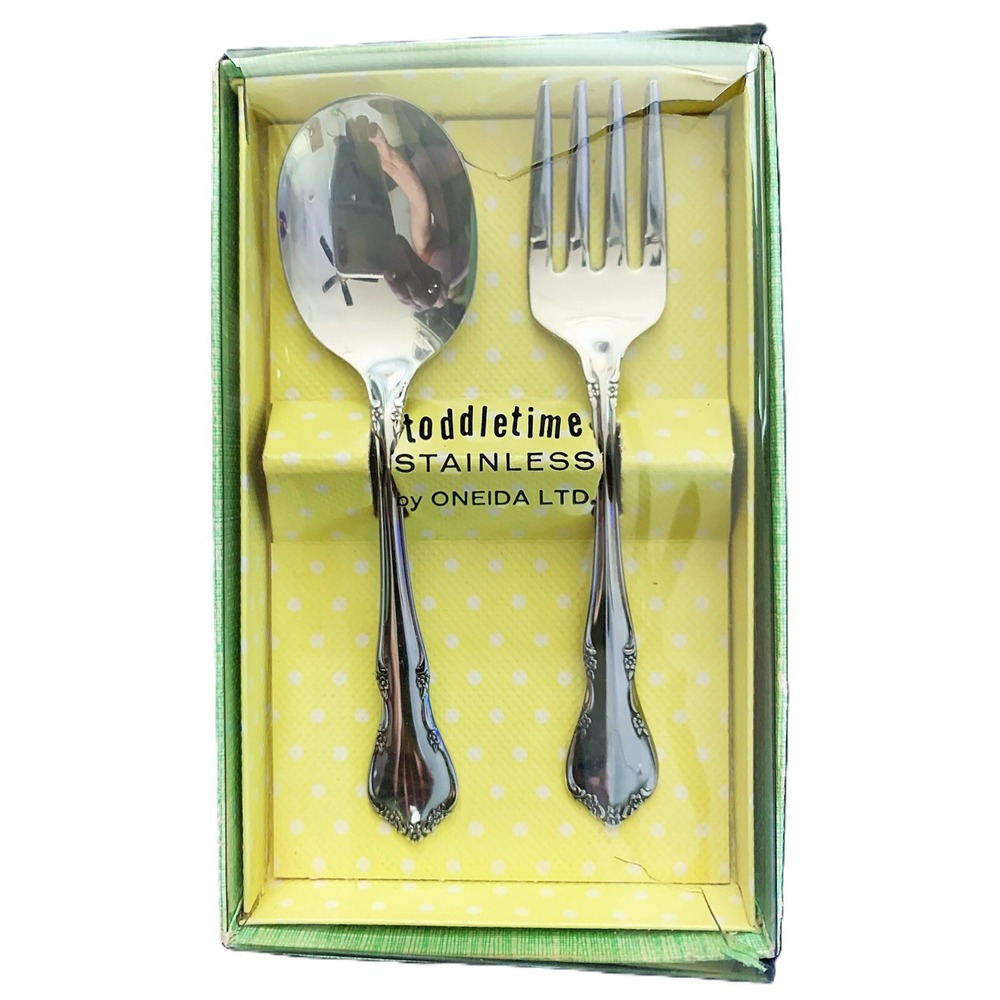 ONEIDA Chateau Child, Toddler Quality Stainless Steel Spoon Fork Set NOS MCM Vtg